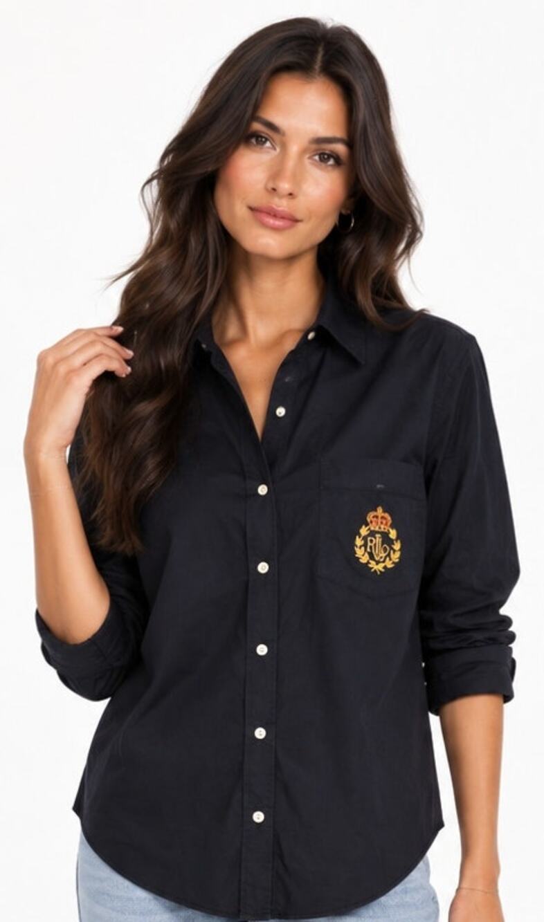 Ralph Lauren Black Crest Button Down Shirt EUC Size 4